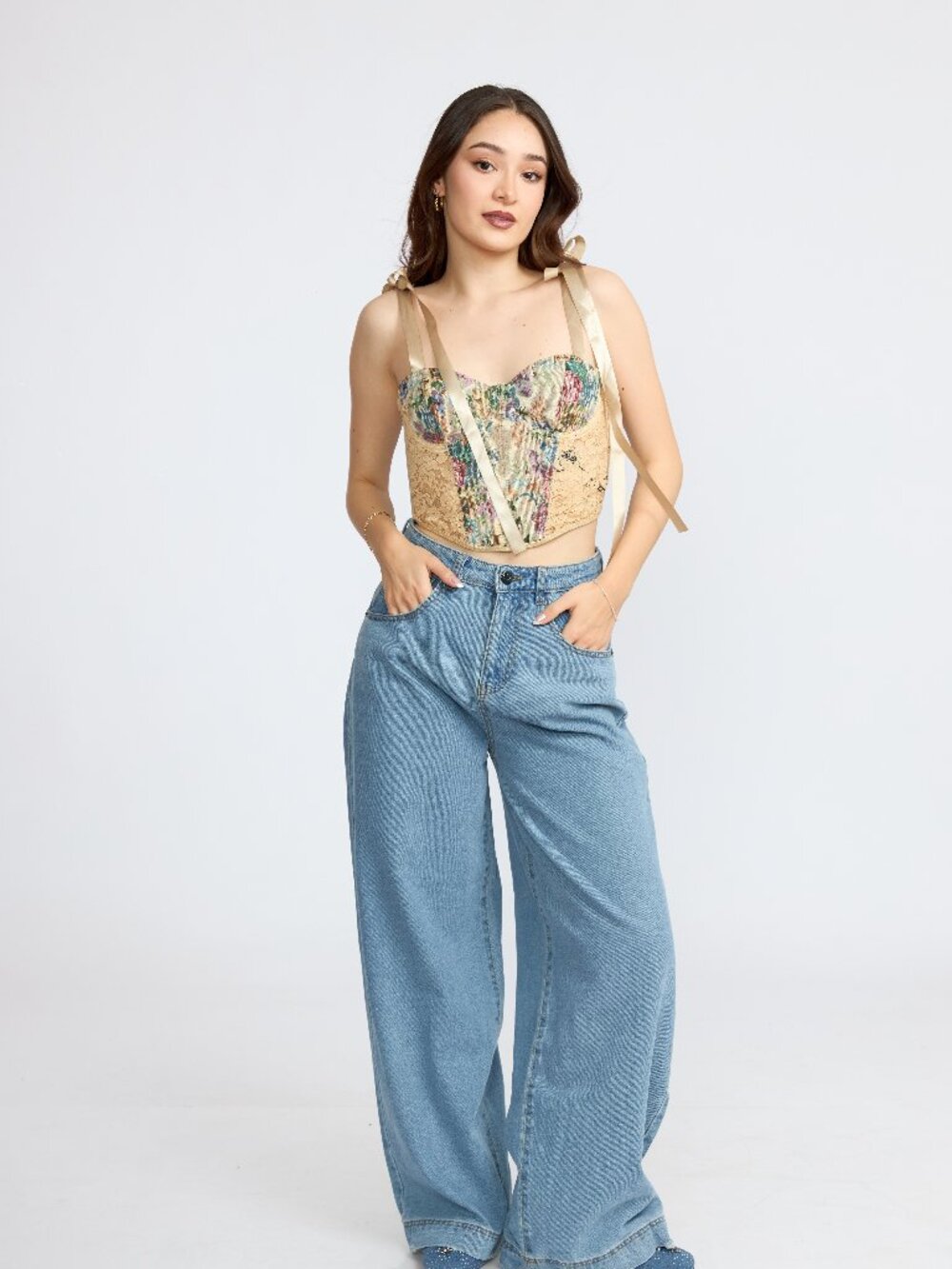 Women’s High-Rise Wide-Leg Jeans, Relaxed Fit Light Wash Denim Pants